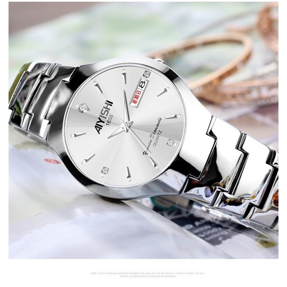 Dofia Xiaoya Aiyishi 1658 Men's Silver Stainless Steel Quartz Watch Gift Box w/